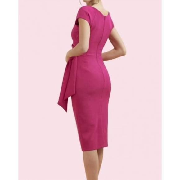 NEW THE PRETTY DRESS COMPANY hourglass faux wrap pencil dress in raspberry - Picture 3 of 3